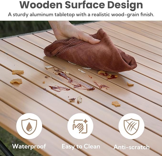 Large 46.4" Camping Table for 2-6 People - 220lbs Capacity Heavy Duty Foldable Outdoor Table with Aluminum Roll-Up Top & Carry Bag, Portable Picnic Desk for BBQ, Tailgating, Backyard (Natural)-VerdiqueGarden