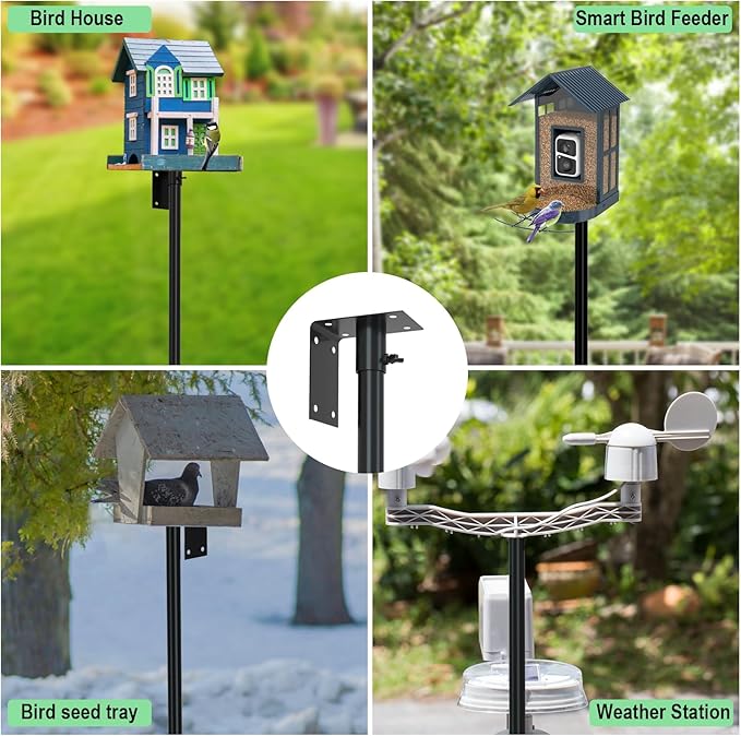 ERYTLLY Bird House Pole Mount Kit 80 Inch 2 Pair Hooks Multi Feeders Bird Bath Feeder Tray - Heavy Duty Adjustable Bluebird Feeder Support Rod Stand Set for Outside, Yard, Garden-VerdiqueGarden
