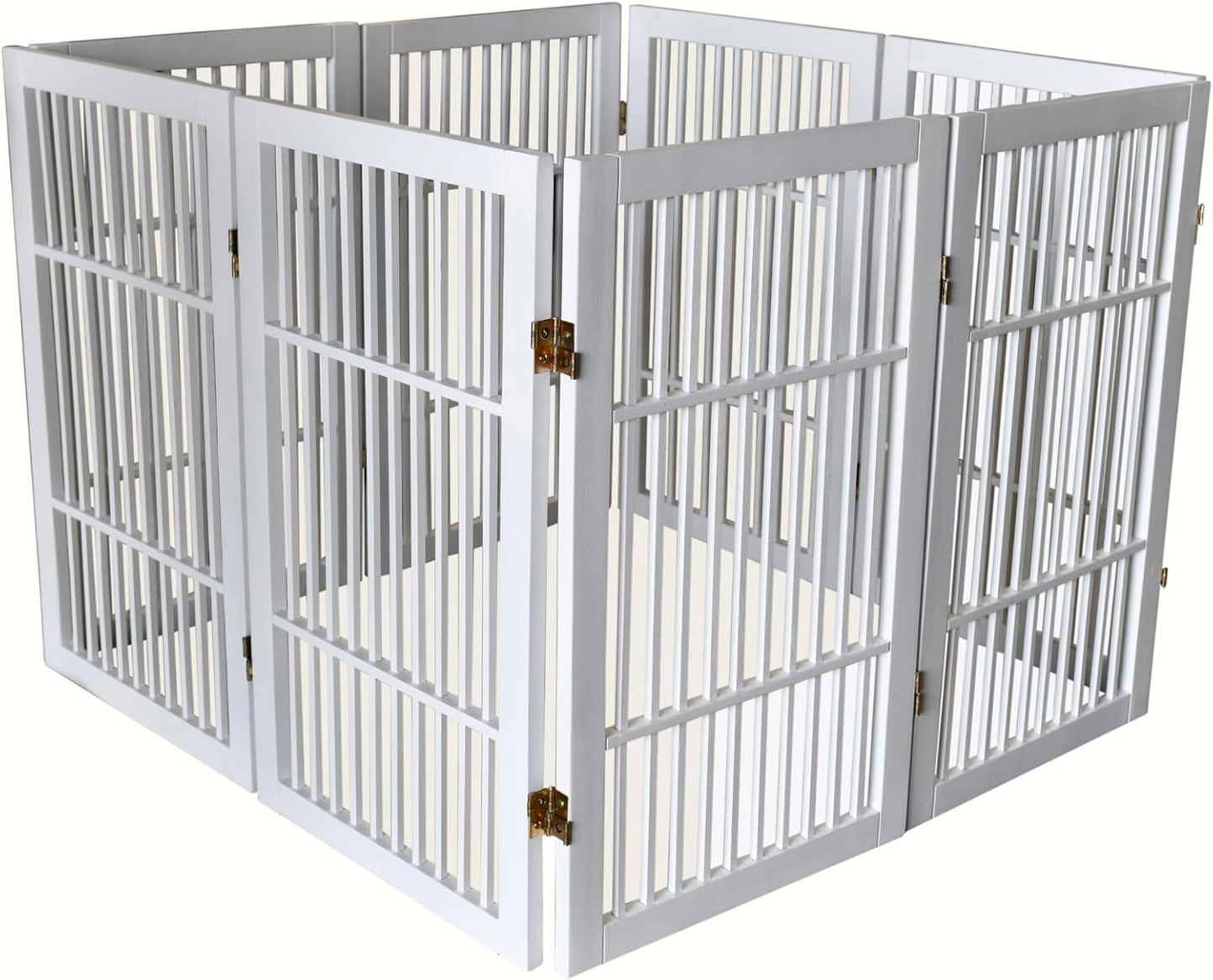 Pet Dog Gate Strong and Durable Freestanding Folding Acacia Hardwood Portable Wooden Fence Indoors or Outdoors by Urnporium (White Pet Gate, 8 Panel 30" Tall)-VerdiqueGarden