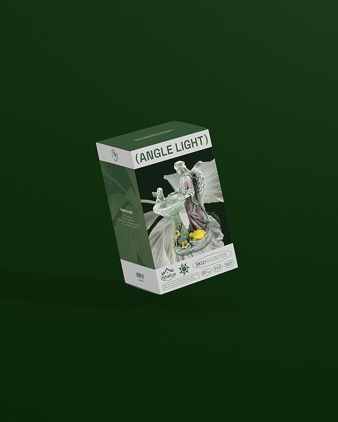 iStatue Solar Angel with Mushroom Bird Bath Statue - 9.5'' Garden Decor for Outside Clearance, Color-Changing Lights Lawn Ornaments Baby Turtle Figurine for Yard Patio Balcony (Angel)-VerdiqueGarden