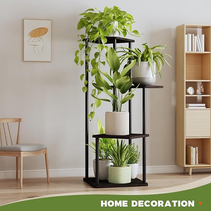Bamworld 4 Tier Plant Stand Indoor, Small Metal Plant Shelf for Multiple Plants, Corner Flower Stand for Patio Garden Balcony Living Room Bedroom(Black)-VerdiqueGarden