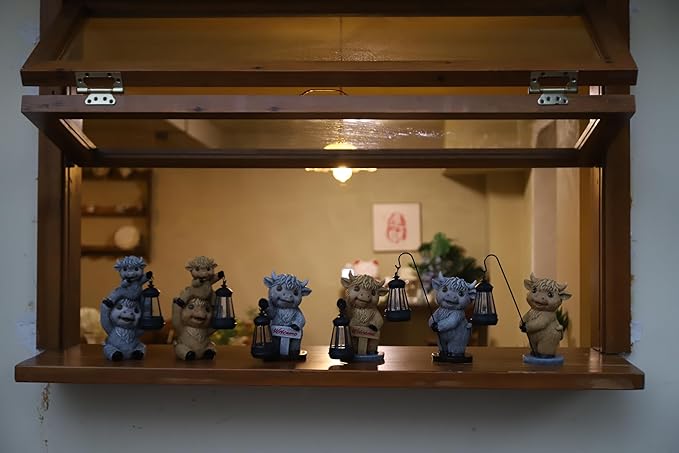 Highland Cow Statues with Solar Lights, Highland Cow Resin Figurine Lights, Highland Cow Ornaments for Patio, Balcony, Indoor Decoration and as Gifts-VerdiqueGarden