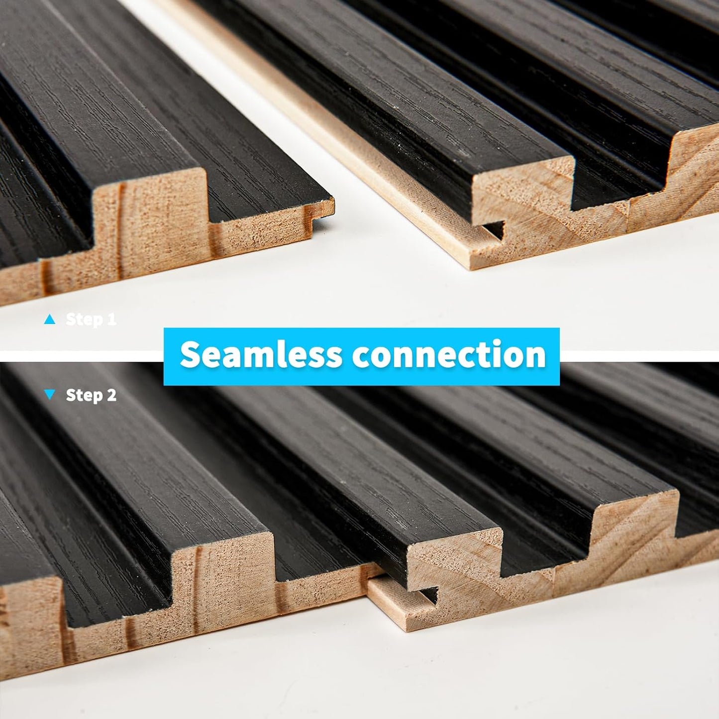 Art3d Slat Wood Wall Paneling for Interior and Ceiling Decoration - Pack of 4pcs + 1pc End-Trim, Size 108 x 5.7in.- Black-VerdiqueGarden