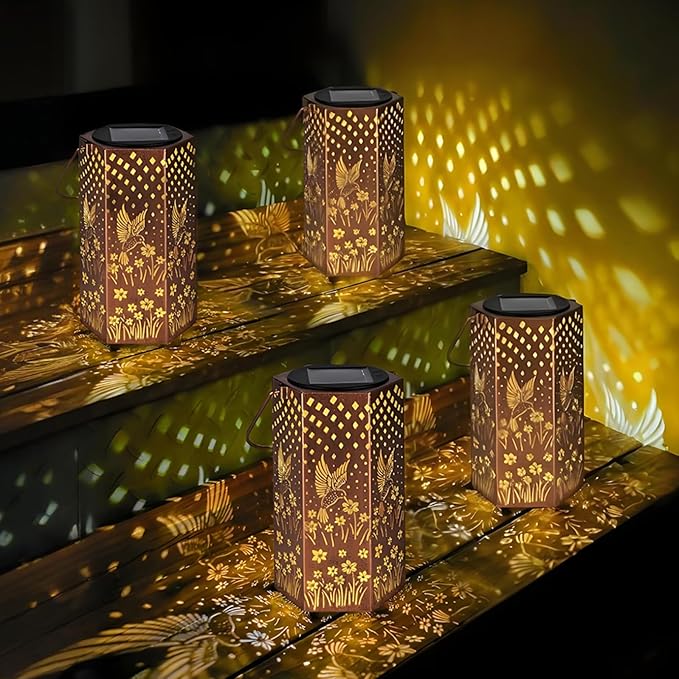 4 Pack Hummingbird Solar Lanterns Outdoor Waterproof - Birthday Gifts for Women, Men, Mom, Solar Lights Outdoor Hanging Garden Decor for Outside, Patio, Outdoor, Yard, Lawn, Balcony-VerdiqueGarden