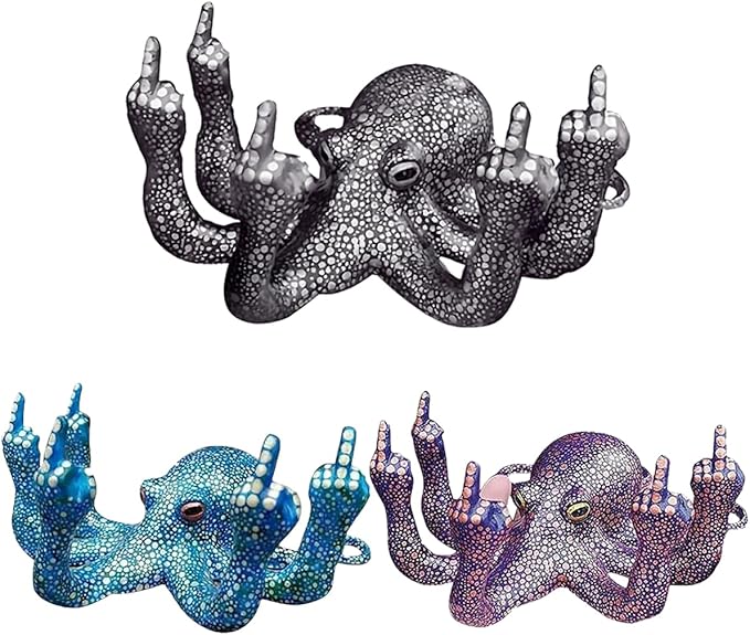 Octopus Statue,Middle Finger Desk Decor,Home Office Decor,Cute Room Decor,Funny Gifts,Various Fish Tank Decoration (Black)-VerdiqueGarden