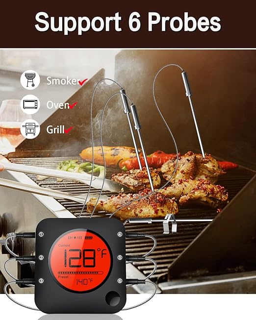 BFOUR Meat Thermometer Wireless Bluetooth, LCD Digital Meat Thermometer with Dual Probe, Wireless Remote BBQ Thermometer for Smoker Kitchen Cooking Grill Thermometer for Grilling BBQ Oven-VerdiqueGarden