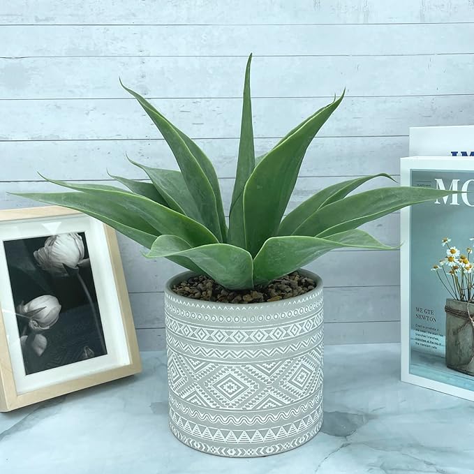 Artificial Potted Plants, 13.8" Artificial Succulent Fake Aloe, Large Faux Aloe Plant in Pot for Home Office Room Badroom Garden Decor (Grey)-VerdiqueGarden
