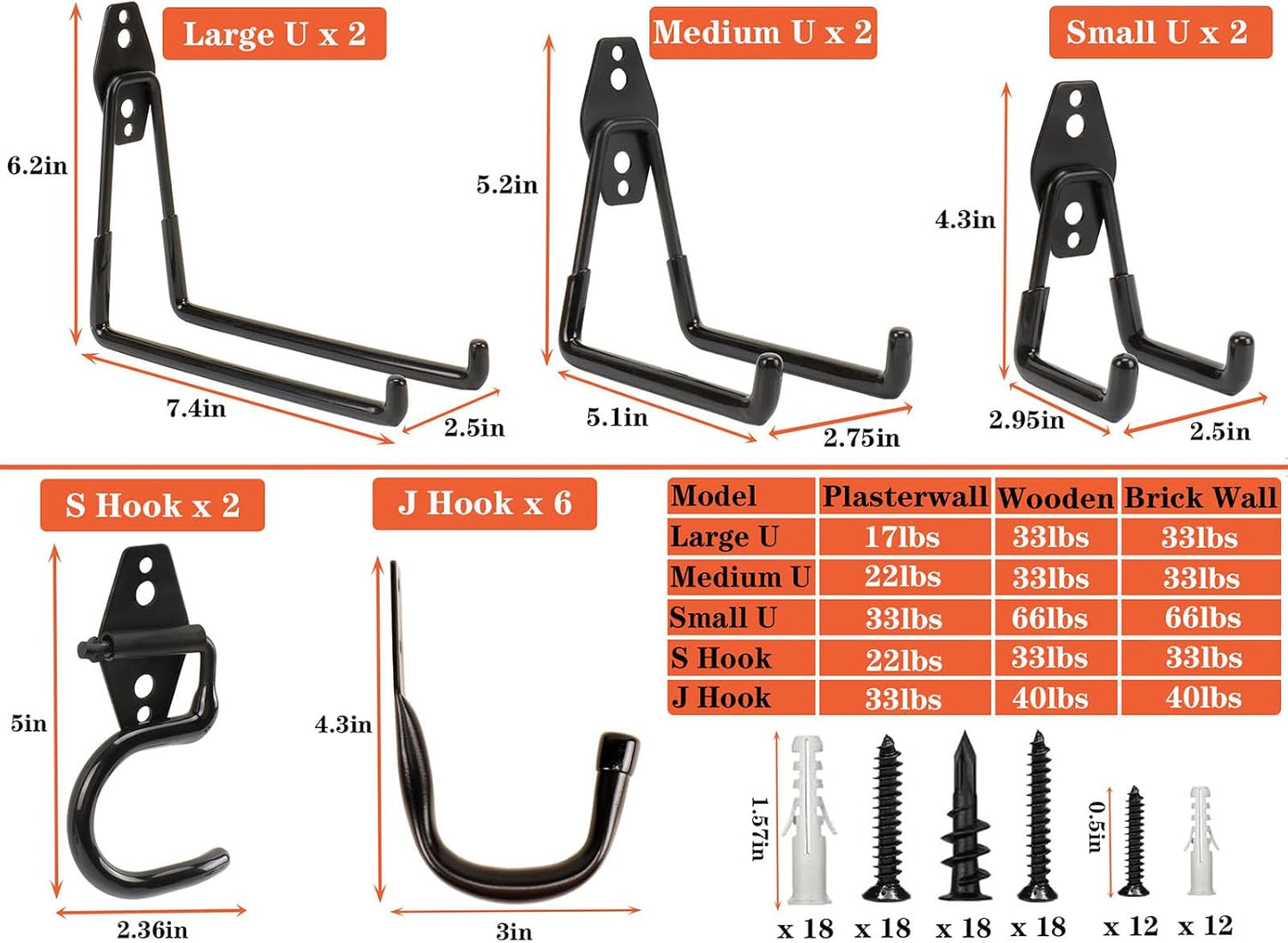 TocTen Garage Hooks, 14 Pack Garage Storage Hook Heavy Duty Solid Steel Wall Hooks, Wall Mount Storage Hook Kit with Anti-Slip Coating Ladder Hooks for Hanging Garden Tools Chair Hose Ropes (Black)-VerdiqueGarden