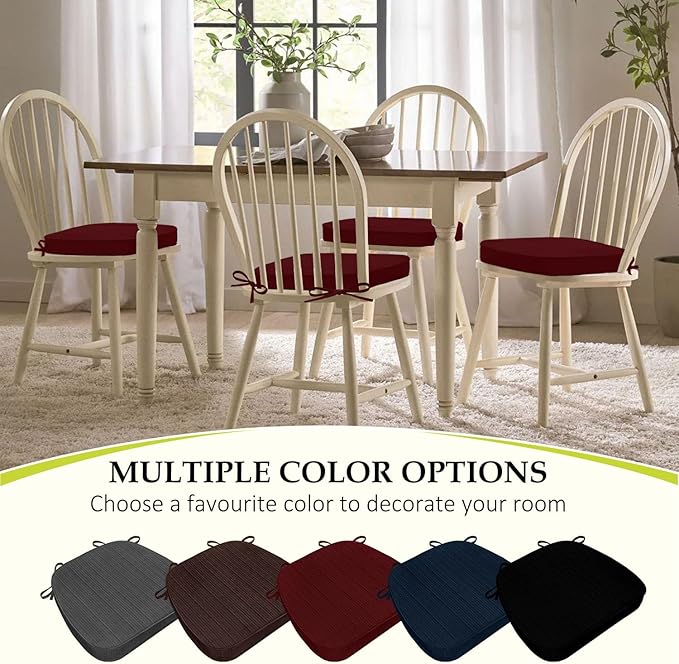 Chair Cushions for Dining Chairs, Indoor Chair Cushions with Ties,Waterproof Chair Pads Set of 6, Burgundy, 17x16x2.5 Inch-VerdiqueGarden