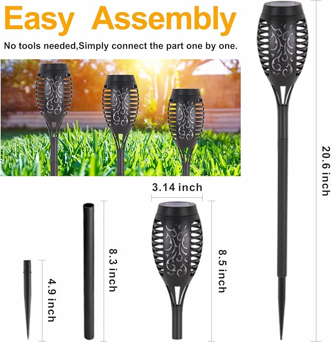 Solar Lights Outdoor, 12Pack Solar Torch Light with Flickering Flame for Garden Decor, Waterproof Outdoor Lighting Landscape, LED Flame Torches for Outside Patio Pathway Yard Decorations-VerdiqueGarden