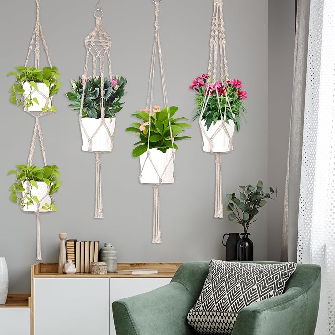 Hoteam 12 Pcs Macrame Plant Hangers Macrame Hanging Planters for Indoor Plants Handmade Boho Hanging Baskets Flower Pots Holder for Outdoor Home Wall Decor-VerdiqueGarden