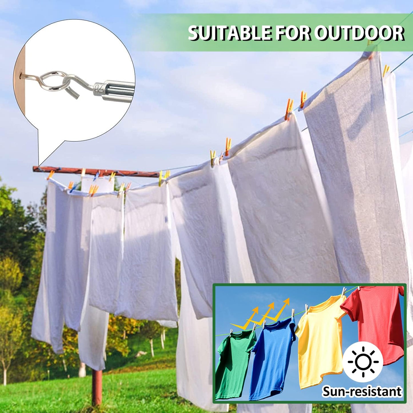 Turnbuckles for Cables Wire, 1/8" X 100Ft Green PVC Coated Wire Rope Kit, Multi-use Steel Cable for Grape Vines/Clothes Line Outdoors for T Post/String Light Hanging/Garden Cable-VerdiqueGarden