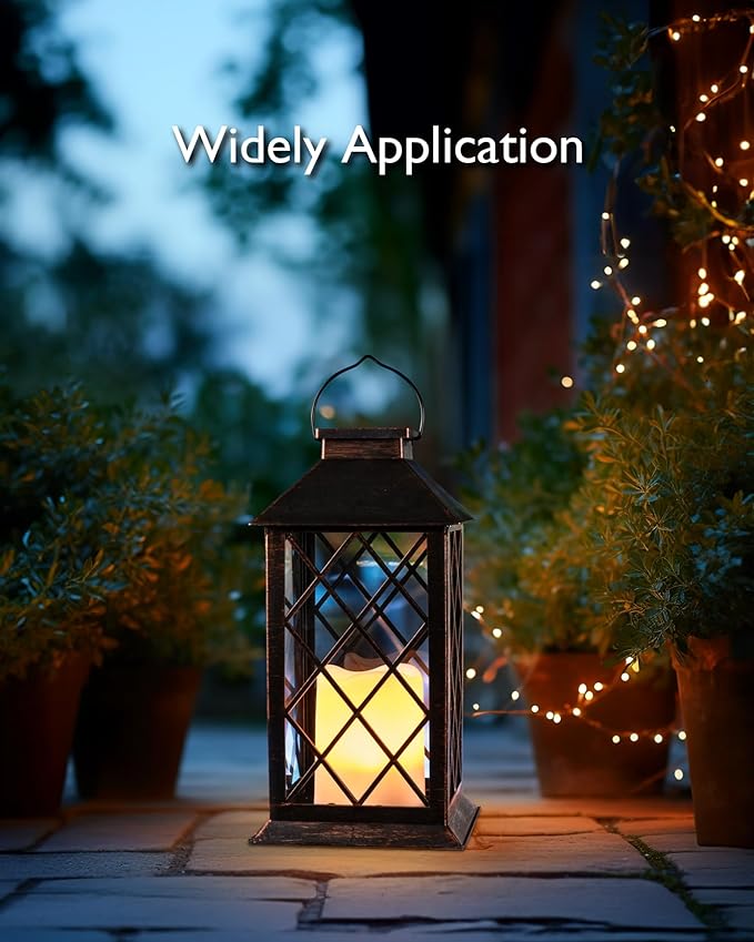 Homemory Solar Lanterns Outdoor Waterproof Hanging with Flickering Flameless Candles, 2 Pack 13'' Garden Outdoor Lantern Decorative for Patio Front Porch Backyard Balcony Cabin Outside(Antique Copper)-VerdiqueGarden