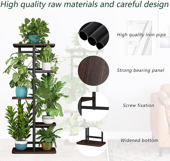 LINZINAR Plant Stand 5 Tier 6 Potted Indoor Plant Shelf Multiple Stands for Garden Corner Balcony Living Room-VerdiqueGarden