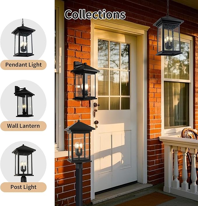 Classic Outdoor Hanging Lantern – Weather-Resistant, Stylish, Matte Black Finish, Clear Seeded Glass and Functional, Extra Large Size-VerdiqueGarden