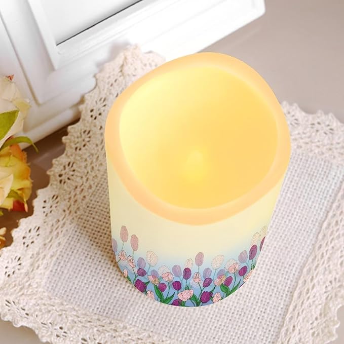 Ystardream Purple Tulips Flameless Candles with Timer Led Candles Flickering 4 Candle Sets for Home Decor,18 Key Remote Control,Dancing Flame, True Wax, Battery Power-VerdiqueGarden