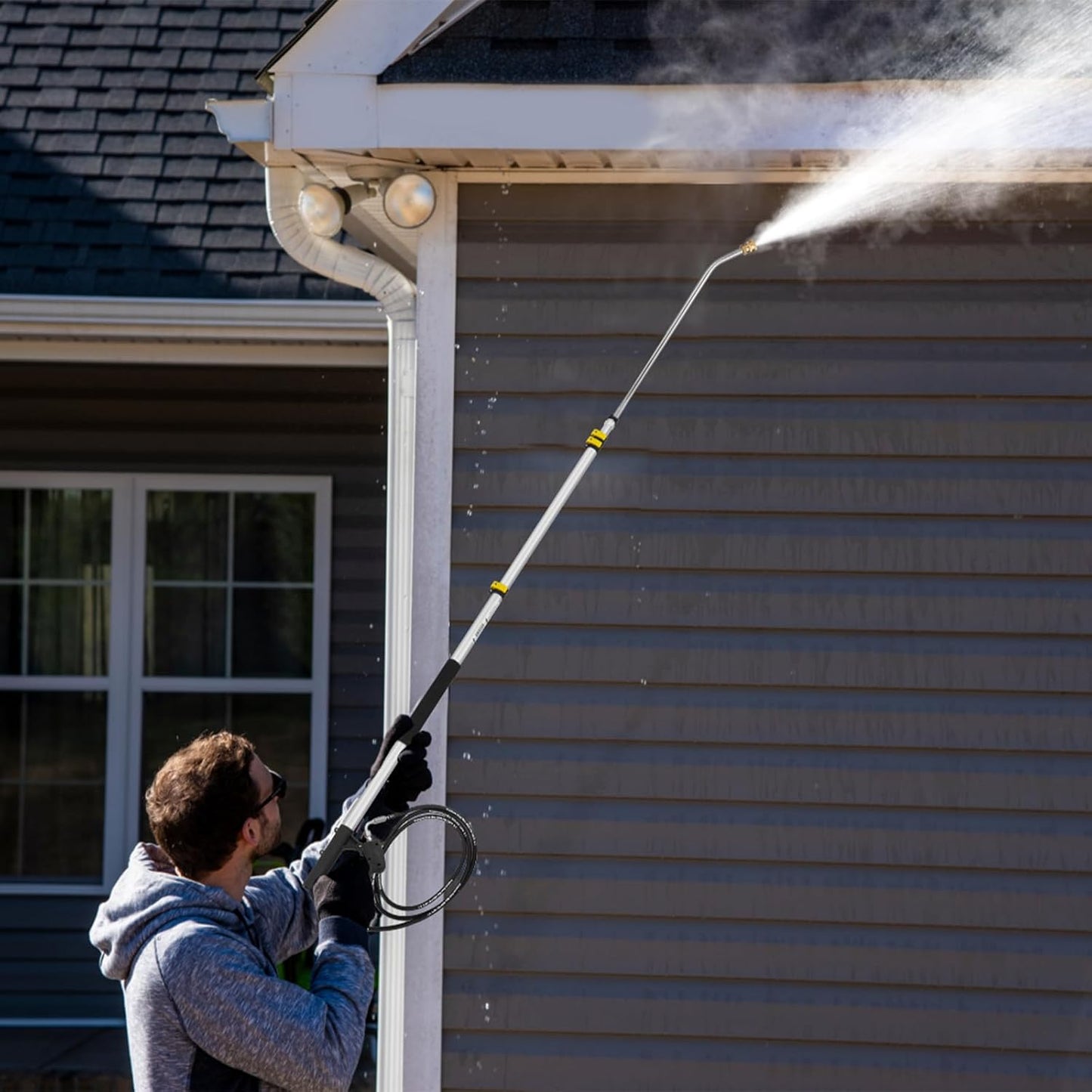 18 FT Telescoping Pressure Washer Wand with Power Washer Extension Wand, Gutter Cleaner Attachment, 5 Spray Nozzle Tips and 2 Hose Inlet Adapters-VerdiqueGarden