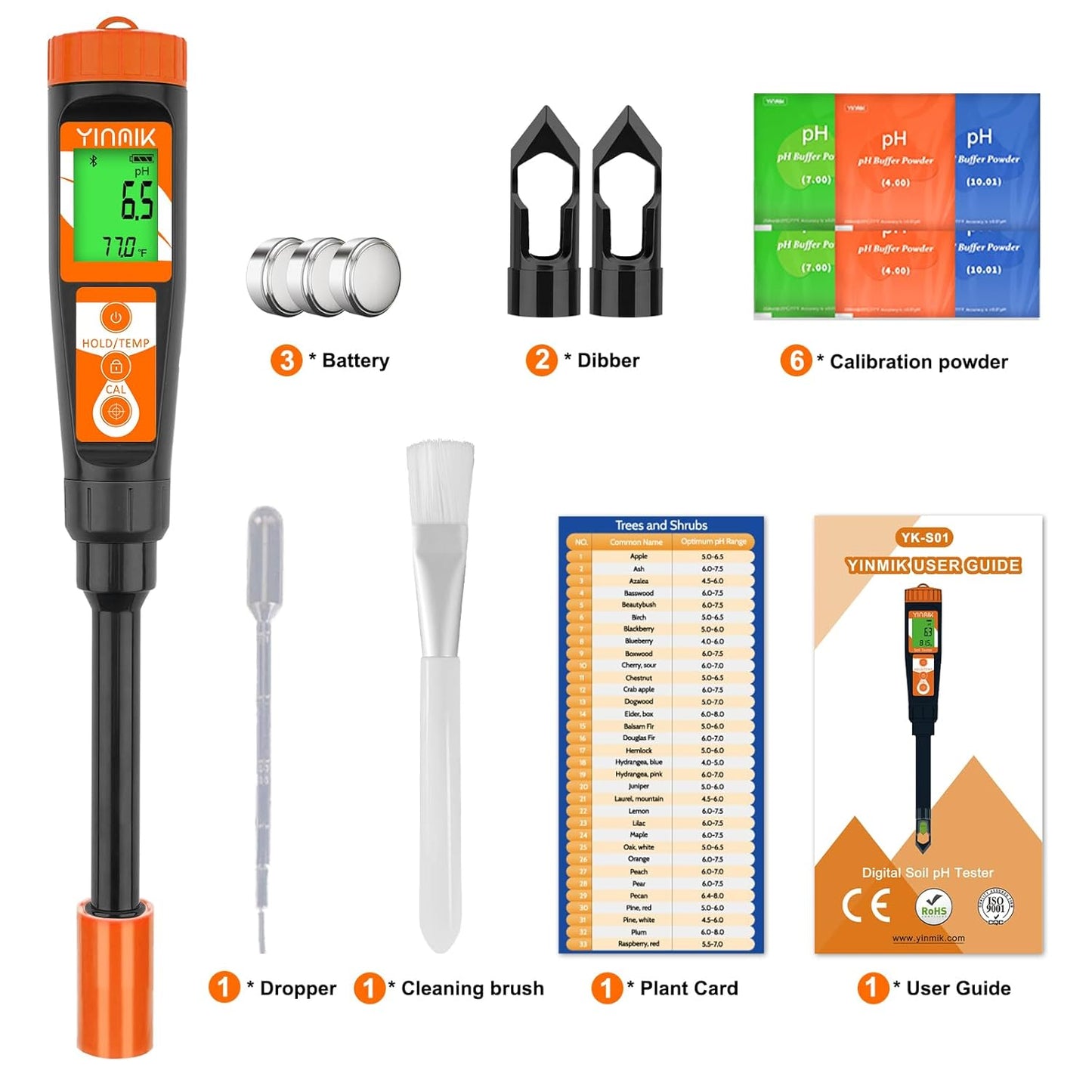 Digital pH Meter for Soil, Soil pH Tester for Potted Plants, Professional pH Reader for Soil and Water, Electronic Soil pH Test Kit for Garden, Lawn, Greenhouse, Indoor & Outdoor, Farming, Yard Use-VerdiqueGarden