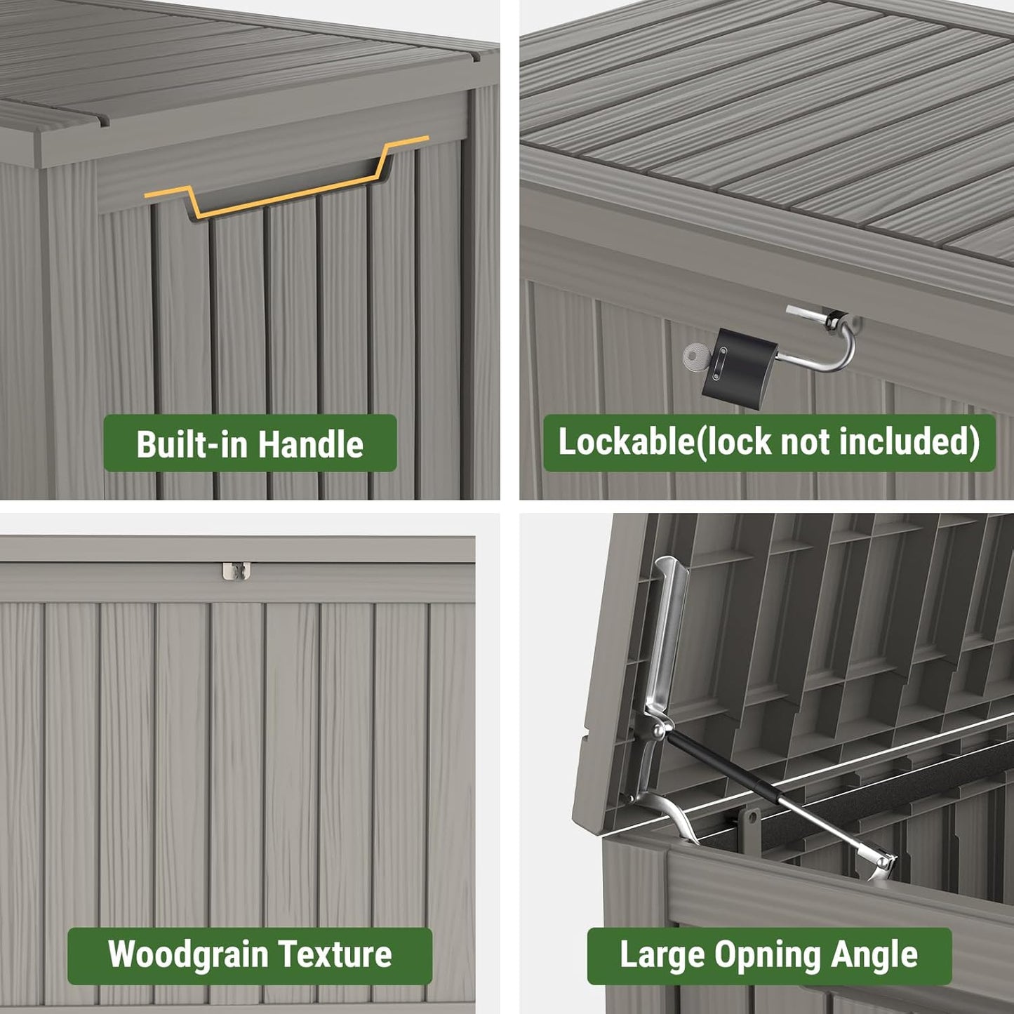 Mars Villa 180 Gallon Outdoor Storage Box, Large Resin Deck Box Waterproof, Storage Bin for Outside Patio Furniture Cushions, Pool Supplies, with Hydraulic Hinge, UV Resistant and Weatherproof, Greige-VerdiqueGarden