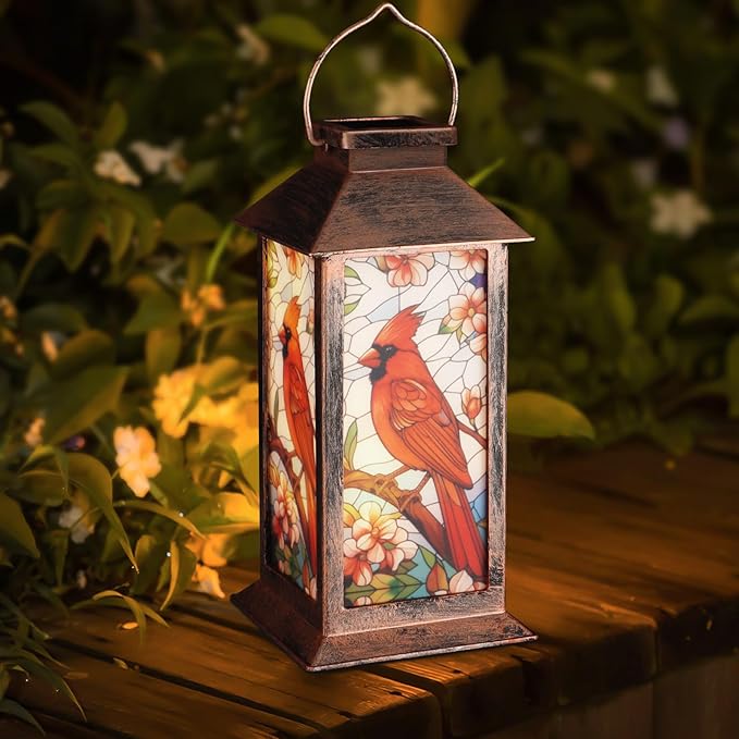 Solar Lantern Outdoor Waterproof Cardinal Garden Decor Birthday Gifts for Women Mom and Grandma Solar LED Plastic Decorative Hanging Light for Yard(Cardinal)-VerdiqueGarden