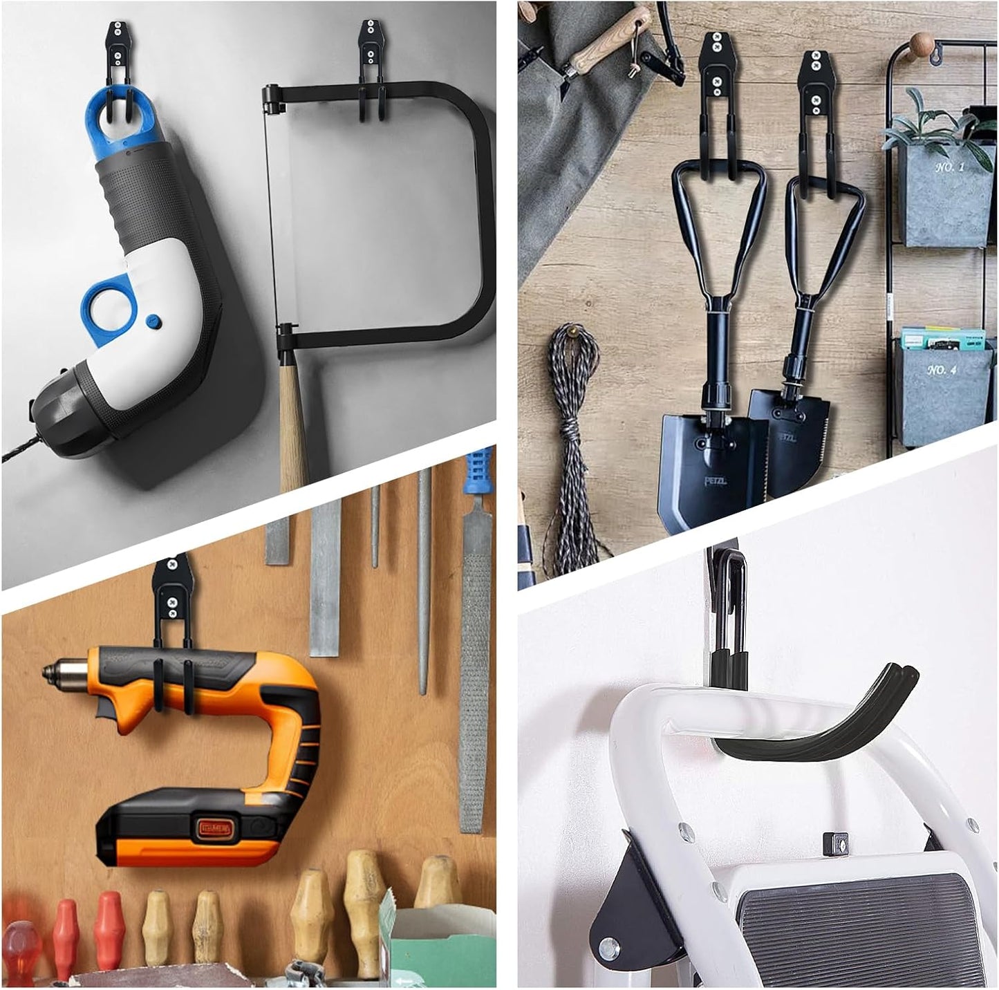 Garage Storage Utility Hooks,Garage Garden Tool Organizer,Steel Wall Mount Hooks, Large Garden U Hooks (2 Pack) (Type-2-Black)-VerdiqueGarden