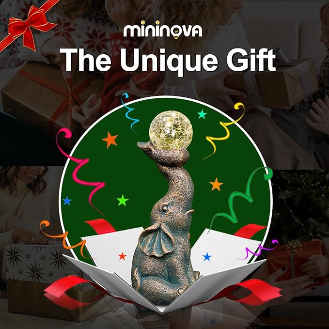 MININOVA Solar Elephant Garden Decor Statues & Sculptures for Outside, Outdoor Figurine Lights for Patio, Yard, Balcony, Unique Housewarming Ornament-VerdiqueGarden