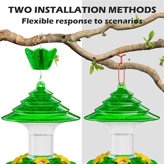 Birdream Hummingbird Feeder for Outdoors Hanging 40oz 10 Feeding Ports, 2 Pack Humming Bird Feeder with Ant Moat Brush Leak Proof - Green-VerdiqueGarden