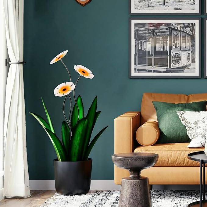 Upgraded Large Metal Yard Art, Agave Plant Yard Decorations Outdoor Sculpture, Flowers for Outside, Waterproof Outdoor Garden Decor (Purple + Blue Flower)-VerdiqueGarden