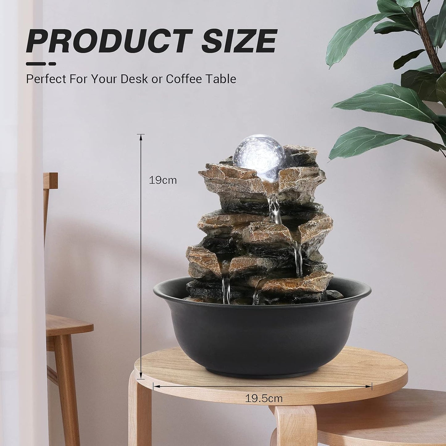 WICHEMI Indoor Fountains Tabletop Fountain Waterfall Fountain Indoor Water Feature Stacked Rocks Feng Shui Zen Meditation Relaxation Desktop Fountain with LED Light for Home and Office Decor(Style 5)-VerdiqueGarden