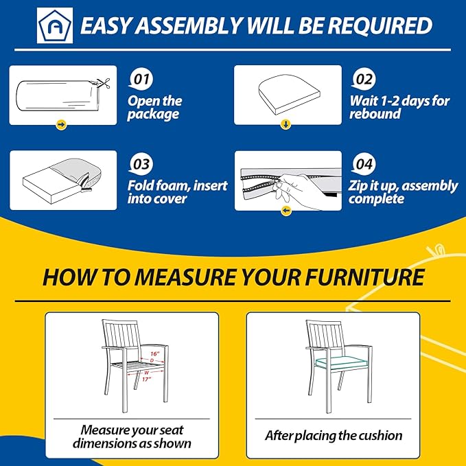 AAAAAcessories Outdoor Seat Cushions for Chairs, Waterproof, Fade-Resistant Patio Furniture Replacement Cushions, 17" x 16" x 2", Set of 4, Khaki Beige-VerdiqueGarden
