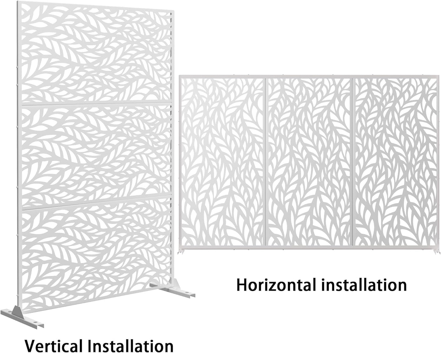 Metal Privacy Screen,72" H47 W,Freestanding Decorative Privacy Screen for Balcony Patio Lawn Garden,Privacy Fence Privacy Panel-White & Leaf-VerdiqueGarden