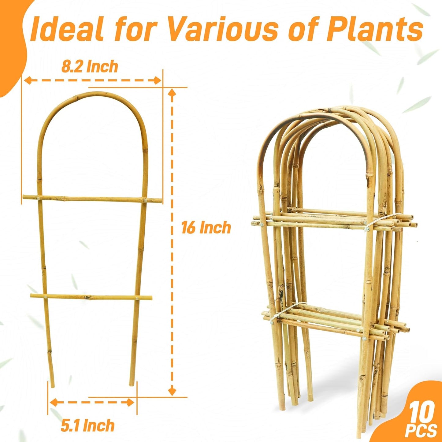 Avalution 10 Pack Bamboo U Trellis for Climbing Plants, 16 Inch Garden Ladder Trellis for Potted Plants Indoor, Ladder Small Plant Support Trellis for Houseplants Ivy Hoya Vine Monstera-VerdiqueGarden