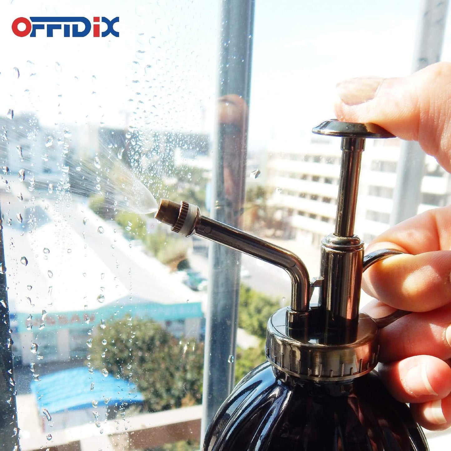 OFFIDIX Plant Mister Flower Watering Can, 6.3" Tall Vintage Pumpkin Style Black Color Glass Spray Bottle & Bronze Plastic Top Pump Ideal for Watering Small Plants Inside Home or Office-VerdiqueGarden