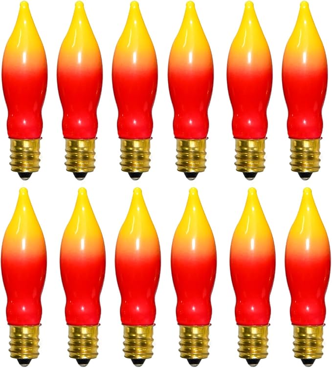 12 Pack C7 Replacement Bulbs E12 Candelabra Bulb - Red Yellow Incandescent Light Bulbs, Perfect as Halloween Christmas Light Bulbs, Candle Light Bulbs, 7 Watt, E12 Base-VerdiqueGarden