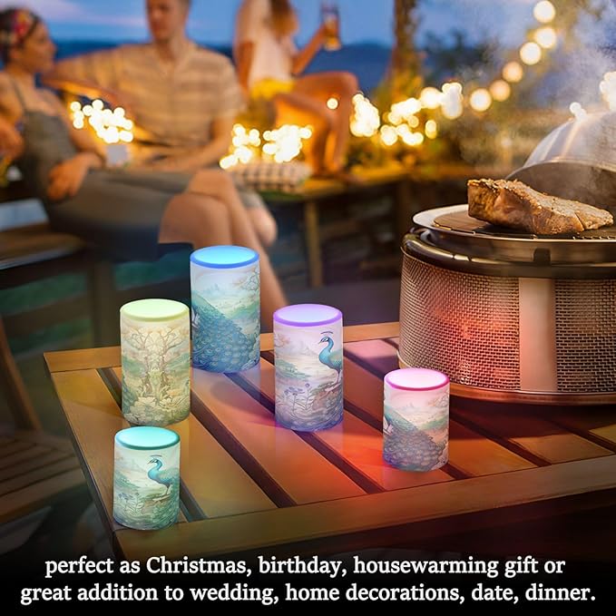 Flickering Flameless Candles, Peacock Garden LED Candles with Remote Timer, Set of 2 Battery Operated Candle for Valentine Wedding Birthday-VerdiqueGarden