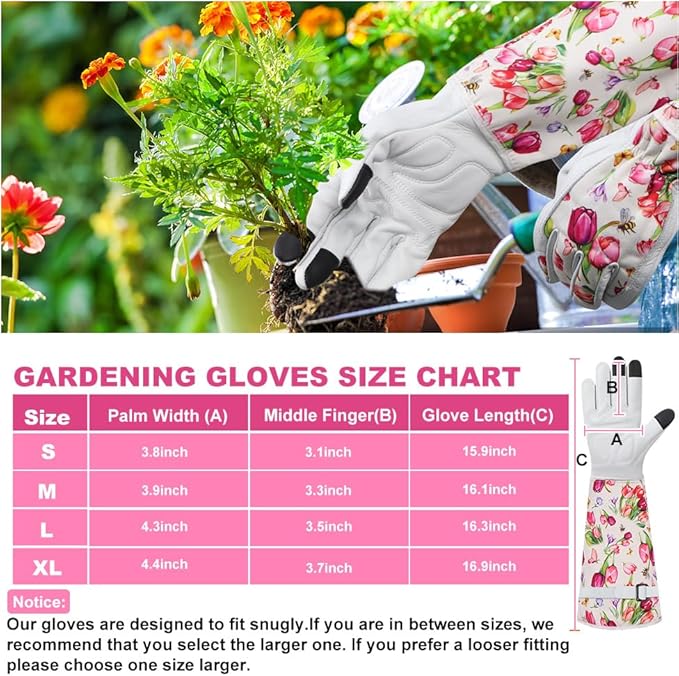 DLY Gardening Gloves for Women, Rose Gloves Gardening Thorn Proof, Long Garden Gloves for Women, Breathable Cowhide Leather Gauntlet(Small,White)-VerdiqueGarden