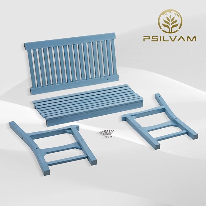 Psilvam Garden Bench, 2-Person Poly Lumber Patio Bench, All-Weather Outdoor Bench That Never Rot and Fade, Memorial Bench, Suit for Garden, Porch and Park(Blue)-VerdiqueGarden