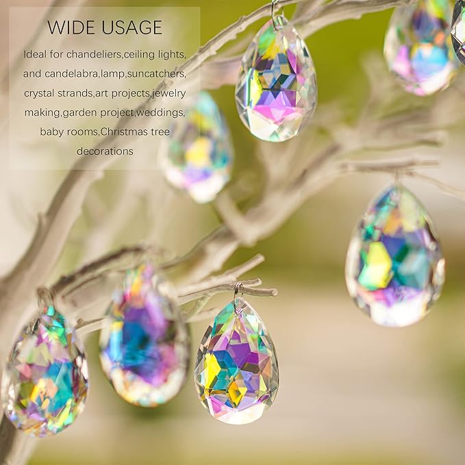 12 Pieces 50mm Crystal Prisms Chandelier Colorful Bauhinia Ornament Pendants Rainbow Maker Hanging Prisms for Wedding Party Tree Garlands Decoration DIY Jewelry-VerdiqueGarden