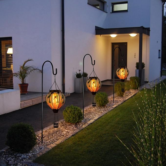 Hummingbird Hot Air Balloon Hanging Solar Lantern Lights, Flickering Flame Solar LED Candle Lights Outdoor Garden Decorative Metal & Glass Waterproof Lanterns for Yard Patio Farmhouse Decoration-VerdiqueGarden