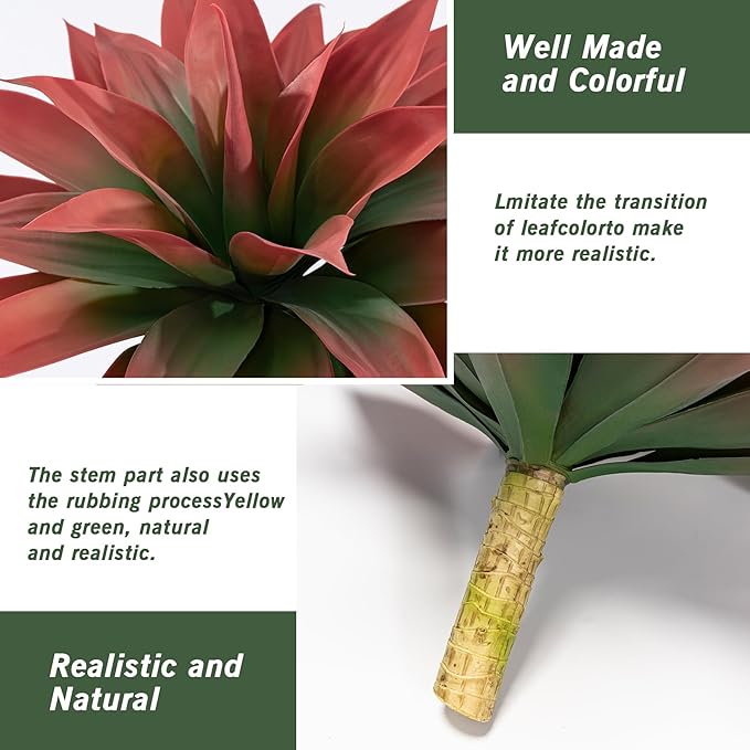 Artificial Agave Plants,Large UV Resistant Fake Agave Planters for Indoor and Outdoor Decorating Artificial Plants for Outdoors Fake Plants 2Pack, 28" Red-VerdiqueGarden