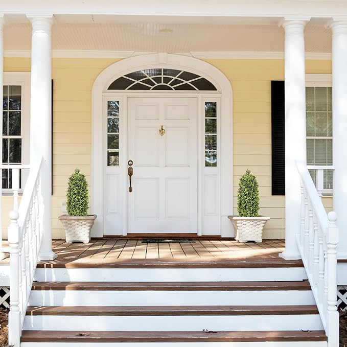 3ft Artificial Boxwood Topiary Trees (Set of 2) - UV Resistant Faux Plants for Outdoor/Indoor, Realistic 36in Fake Bushes and Shrubs for Front Porch, Planter, Patio - Low Maintenance & Evergreen-VerdiqueGarden