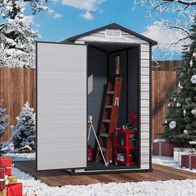 All-Weather Plastic Shed with Window, Outdoor Resin Garden Shed with Lockable Door and Vents, Outdoor Resin Storage Sheds for Backyard, Patio, Lawn, Tool, Bike-VerdiqueGarden