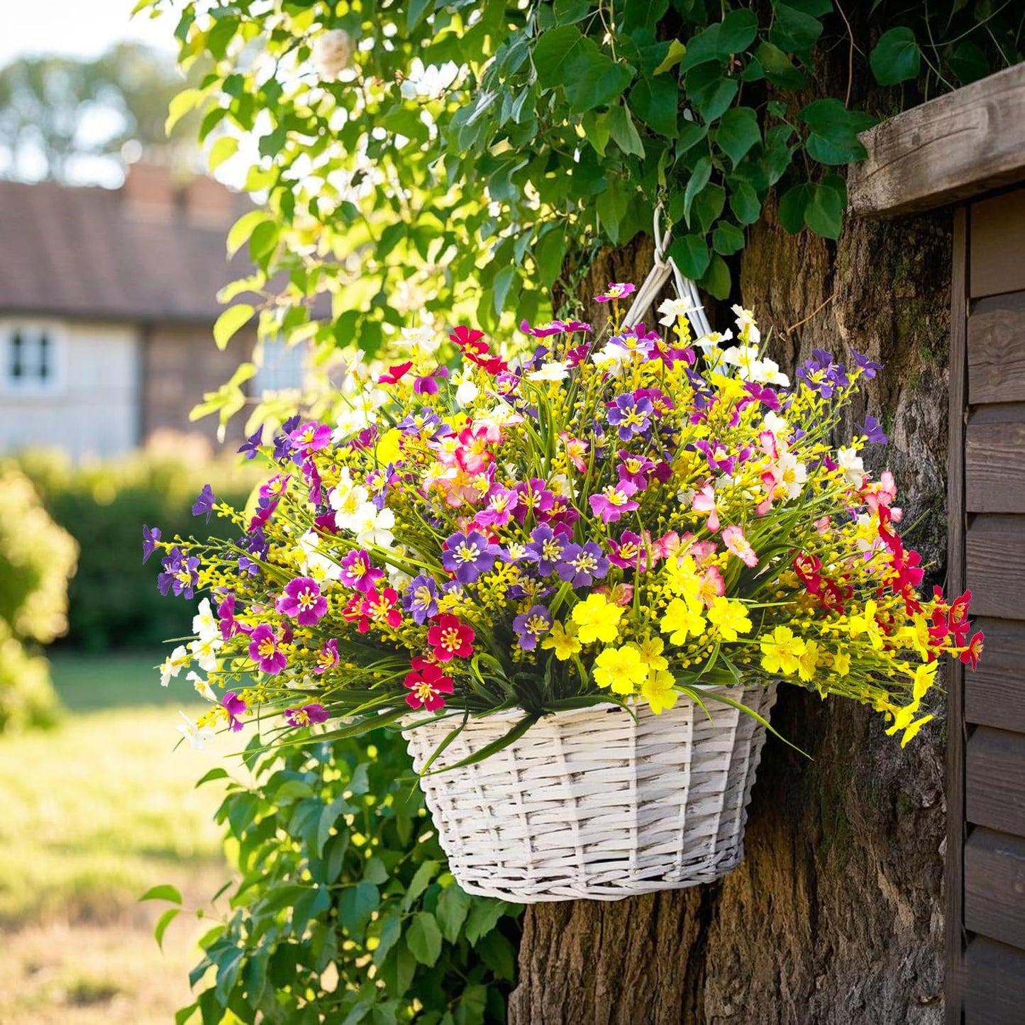 24 Bundles Artificial Faux Flowers Outdoor Plants for Autumn Summer Decoration,Fake Silk Realistic UV Resistant Colorful Daisy for Outside Home Porch Patio Balcony Yard Decor-VerdiqueGarden