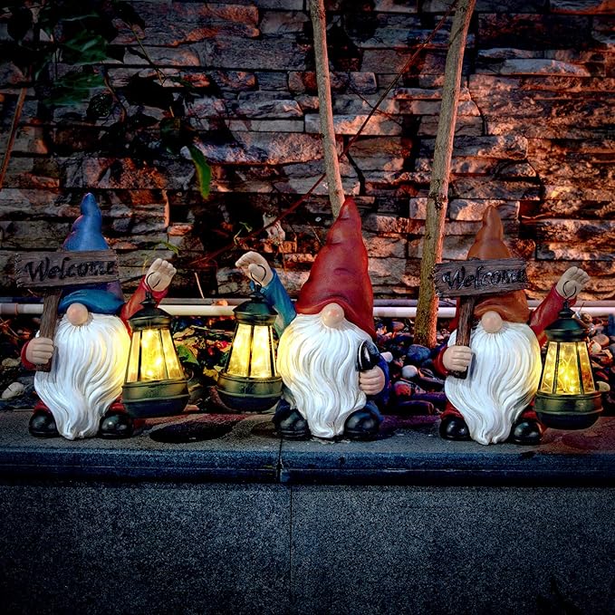 Garden Gnome Outdoor Decoration with Shovel Solar Gnomes Statue with Lantern LED Lights,Terrace Courtyard Lawn Patio Porch Decoration Christmas Housewarming Gift for Woman Mom-VerdiqueGarden