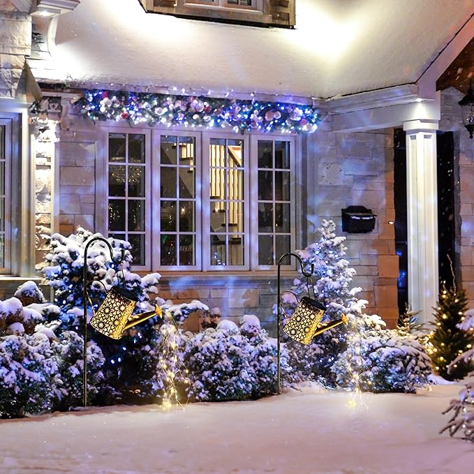 Otdair Solar Lights Outdoor Garden Decor, Metal Daisy Solar Watering Can Lights with 2 Lighting Modes, Outdoor Decorations for Yard, Garden, Patio, Pathway, Christmas, Gift for Mom Grandma-VerdiqueGarden