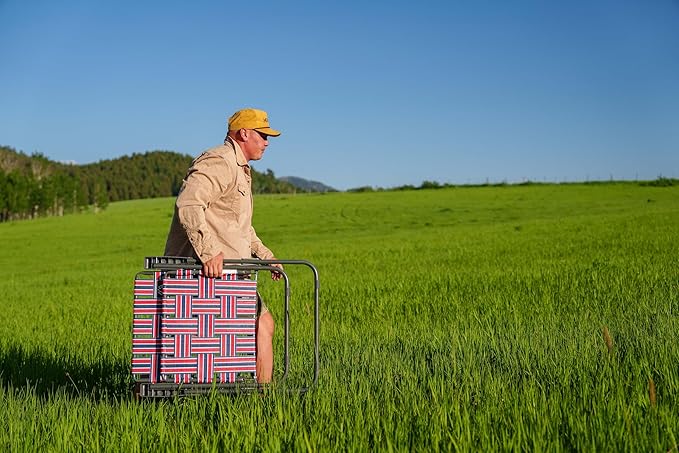 Retro Webbed Camping Chair - Lightweight, Foldable, Durable Steel Frame, 300lb Capacity, Vintage Red/Blue Stripes by Caddis Sports (2)-VerdiqueGarden