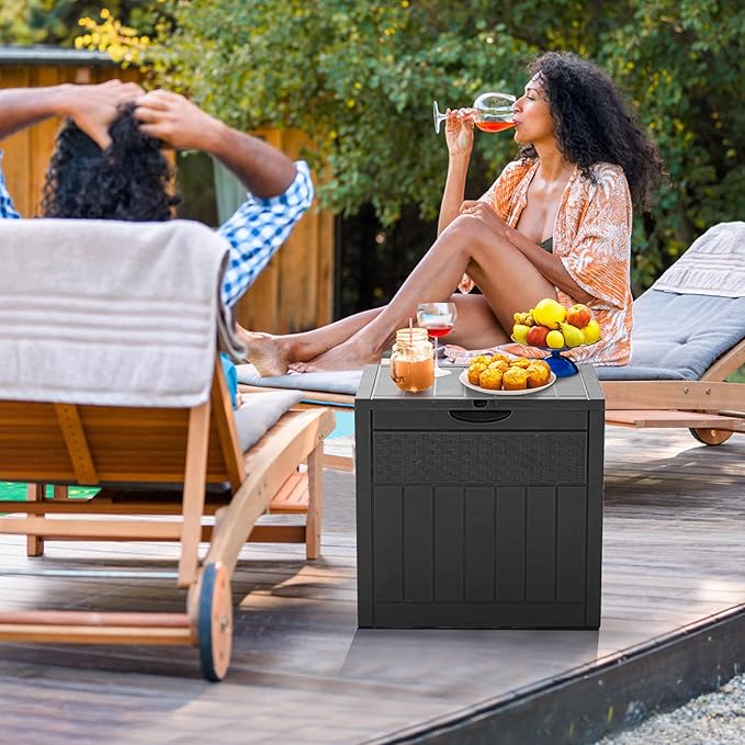 33 Gallon Resin Deck Box, Weatherproof Outdoor Storage Box for Patio, Garden, Pool, and Yard, Lockable Waterproof Bin for Tools, Cushions, and Accessories, Black-VerdiqueGarden