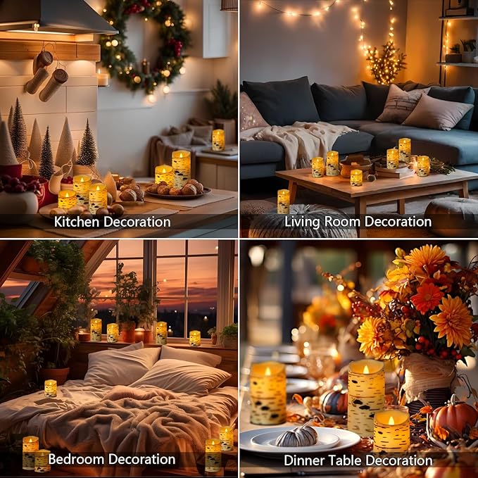 Metaku Flameless Candles Battery Operated Set of 3 Birch Bark LED Pillar Candles with Remote,3D Moving Wick Electric Decorative Candles for Christmas Party Wedding Home Bedroom,D 3"×H4 5" 6"-VerdiqueGarden