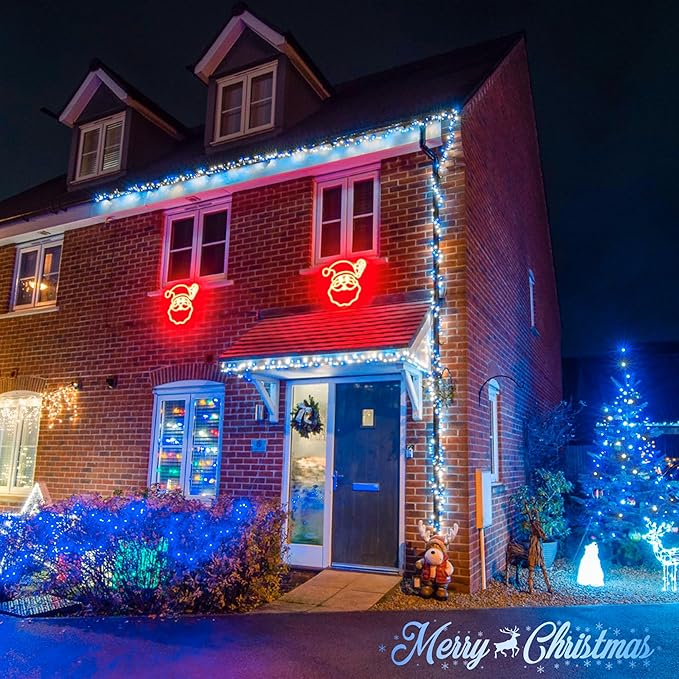 JMEXSUSS Connectable Blue and White Christmas Lights, 8 Modes 100 LED Twinkle String Lights Indoor, Clear Wire Plug-in Christmas String Lights Outdoor Waterproof-VerdiqueGarden