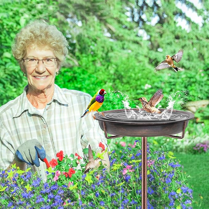 Metal Bird Bath for Outside Garden Birdbath Bowl, 36.2" Height Freestanding Bird Feeders for Outdoors with 4 Prongs Base Stake, Standing Birdfeeders for Yard Lawn Decor (Retro Copper)-VerdiqueGarden